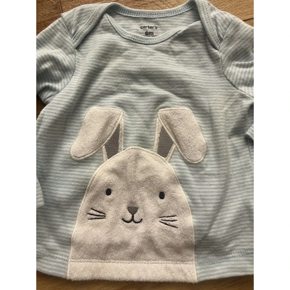 Carter's Pajama Set Baby 6M Blue Striped Bunny Applique 2pc Cotton Sleepwear